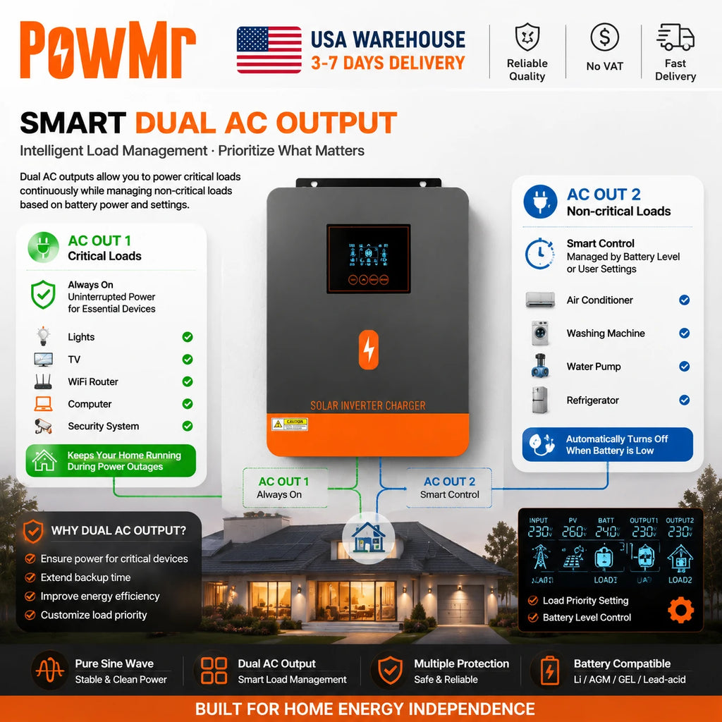 PowMr USA 4.5KVA 4200W/4.2KW 24V Hybrid Solar Inverters 220Vac Output Max 6200W 500Vdc PV Input With MPPT 120A Charge Regulator Support Wifi for Lifepo4 Power Bank Home RV Cabin Solar Energy Storage System