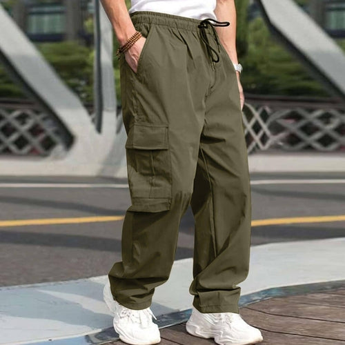 Casual Cargo Pants For Men Loose Straight Drawstring Waist Trousers
