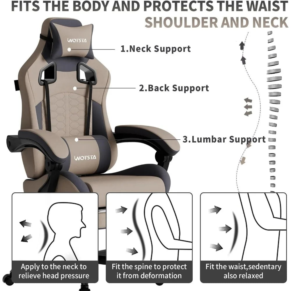 Ergonomic Gaming Chair with Massage, Footrest and Lumbar Support, High Back, 300LBS Comfort (Grey)