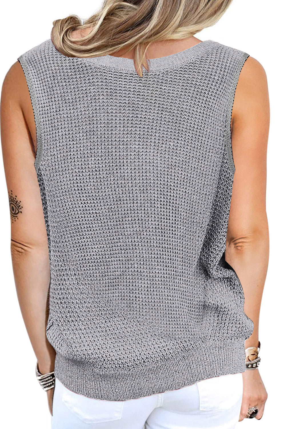 Gray Crisscross Hollow-out Knit Tank Top