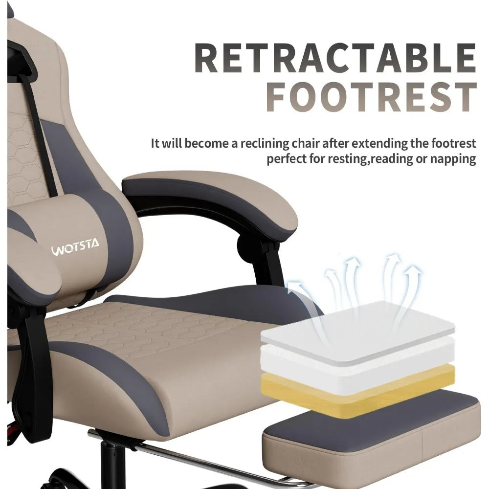 Ergonomic Gaming Chair with Massage, Footrest and Lumbar Support, High Back, 300LBS Comfort (Grey)