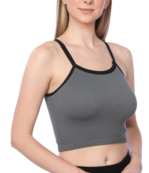 Women's Grey Ribbed Tank Tops