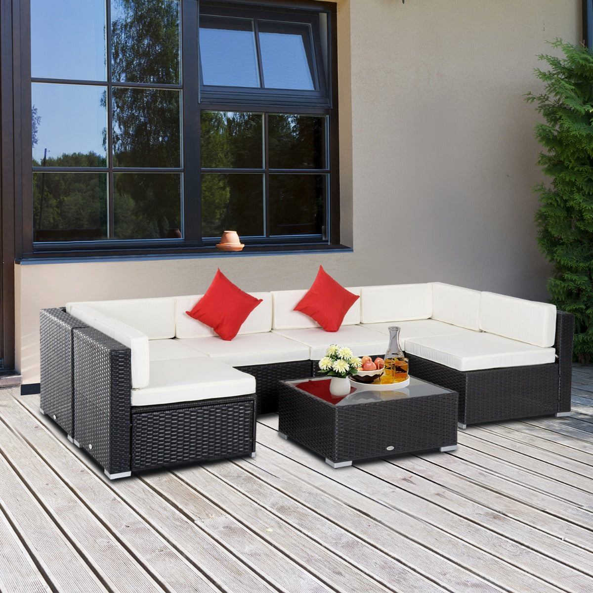 Outsunny 7 Pieces Garden Wicker Sectional Sofa Set Patio Outdoor