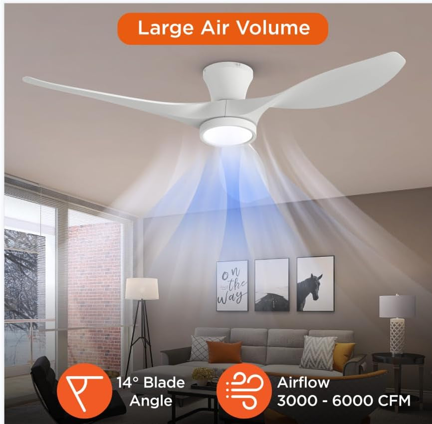 52 Inch Ceiling Fan With Remote And Quiet DC Motor For Bedroom And