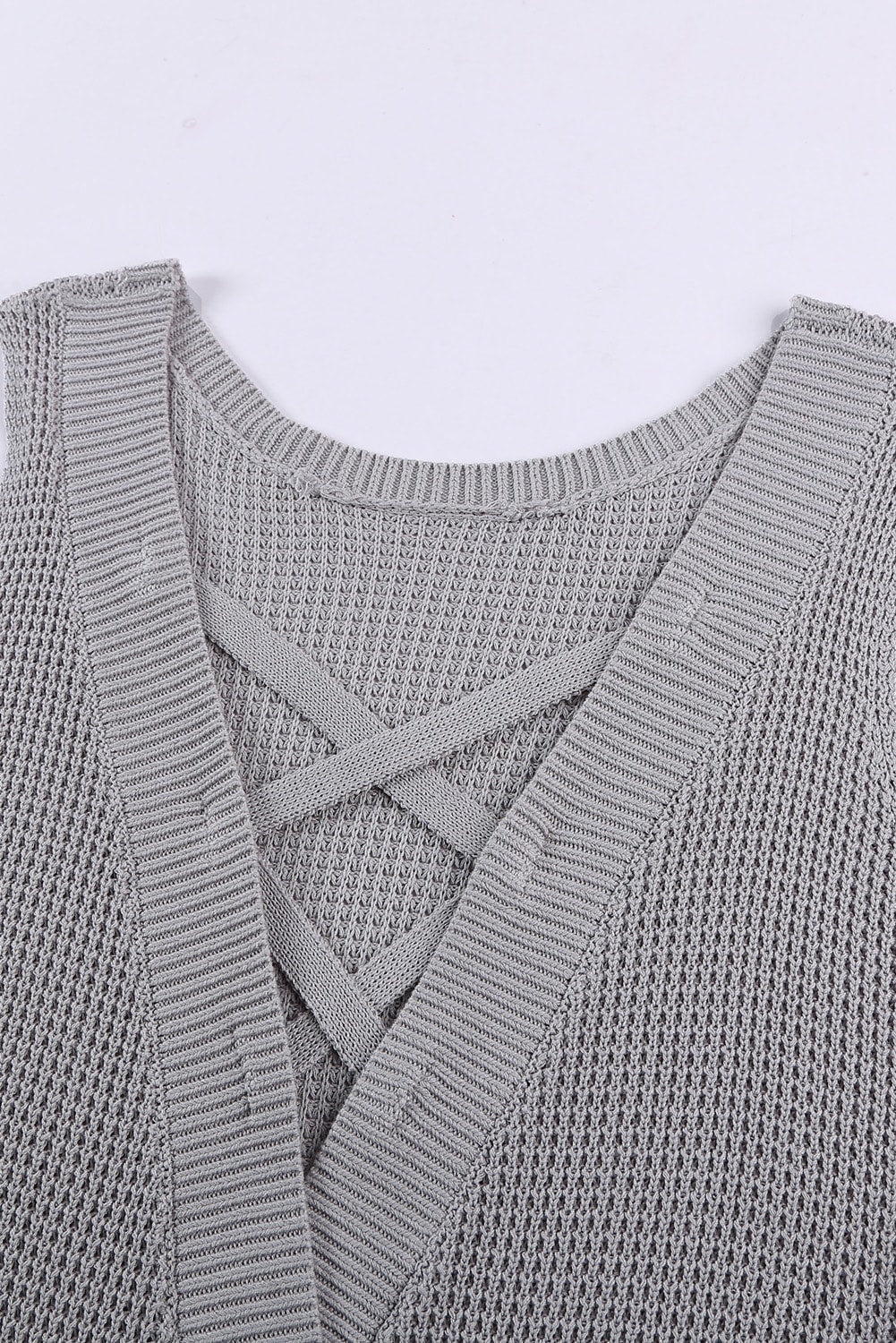 Gray Crisscross Hollow-out Knit Tank Top