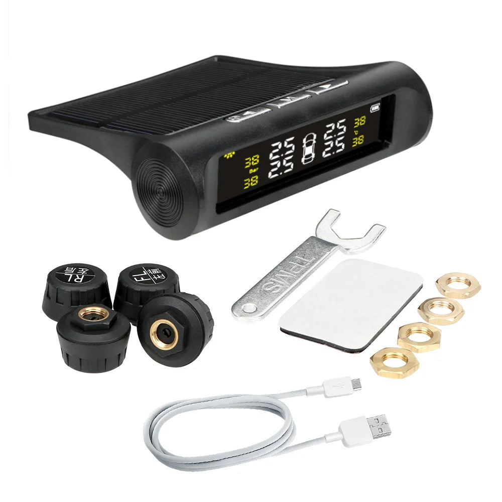 4 Sensors Car TPMS Tyre Pressure Monitoring System Solar Powered