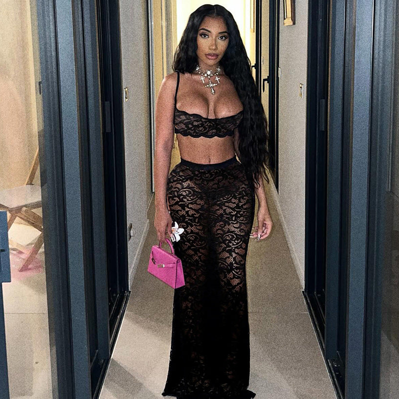 2pc Set Cutout Sling Top High Streetwear Skirt Set