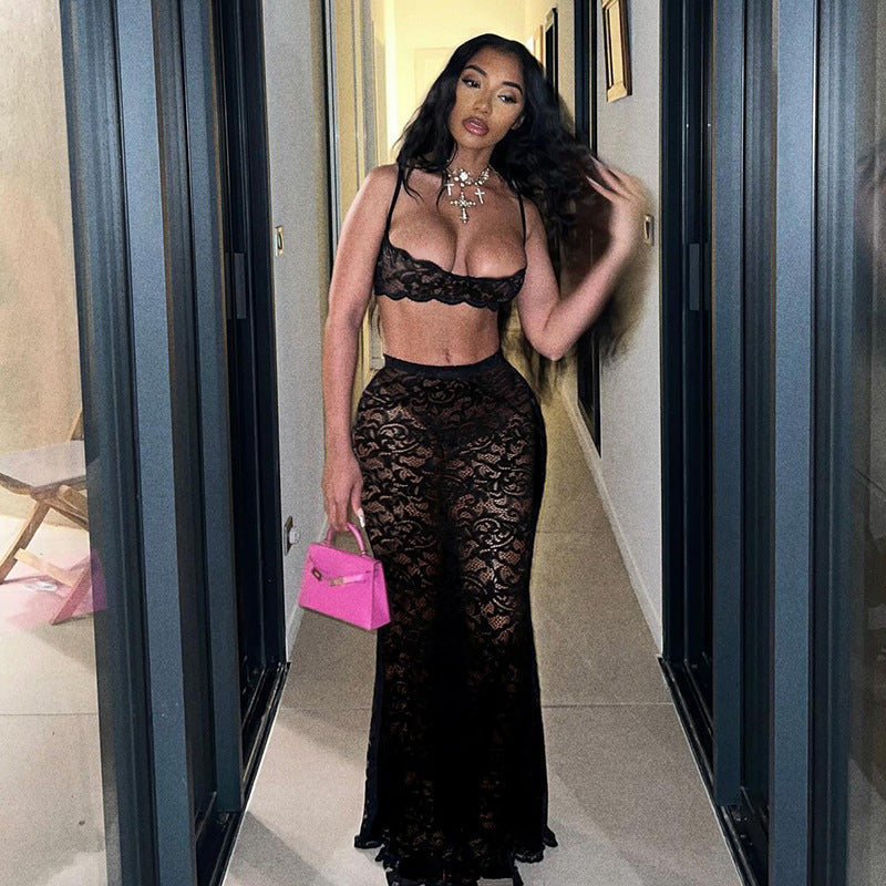 2pc Set Cutout Sling Top High Streetwear Skirt Set