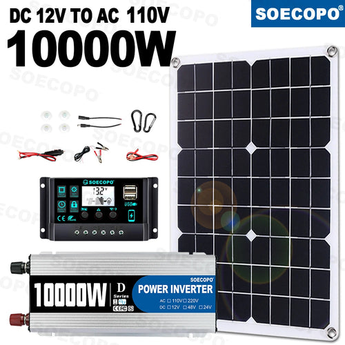 SOECOPO 7000W Solar Power System Kit, 12V to 110V/220V Inverter, 500W