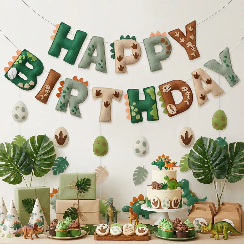 2D Felt Green Cute Dinosaur Theme Banner Hanging Garland Party for