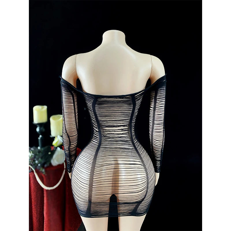 Hollow Out Fishnet Beach Cover Up Bodycon Dress, Sheer Mesh Festival