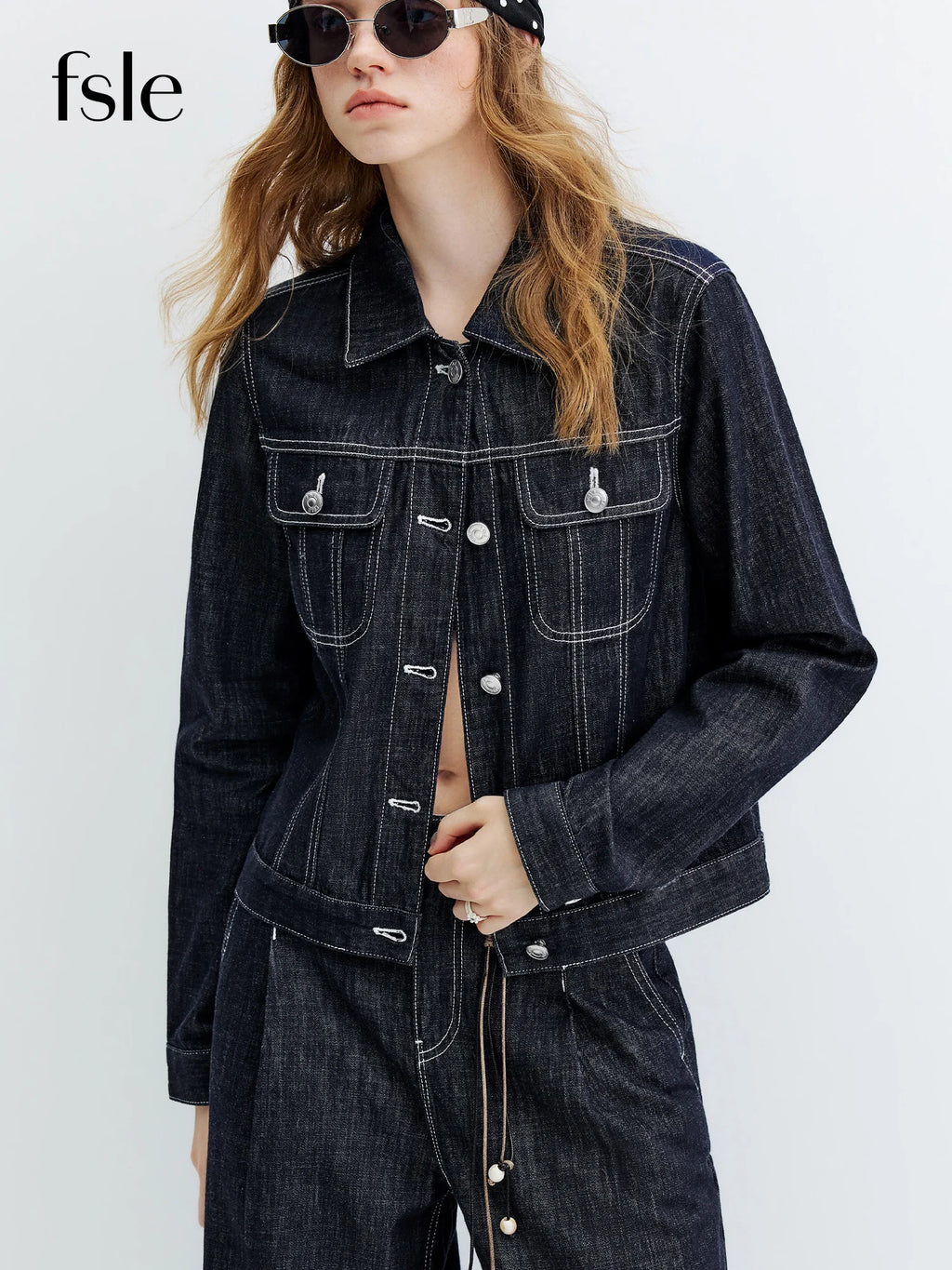 FSLE【Premium Series】Vintage Y2K Denim Jacket Jeans Set Slim Trucker