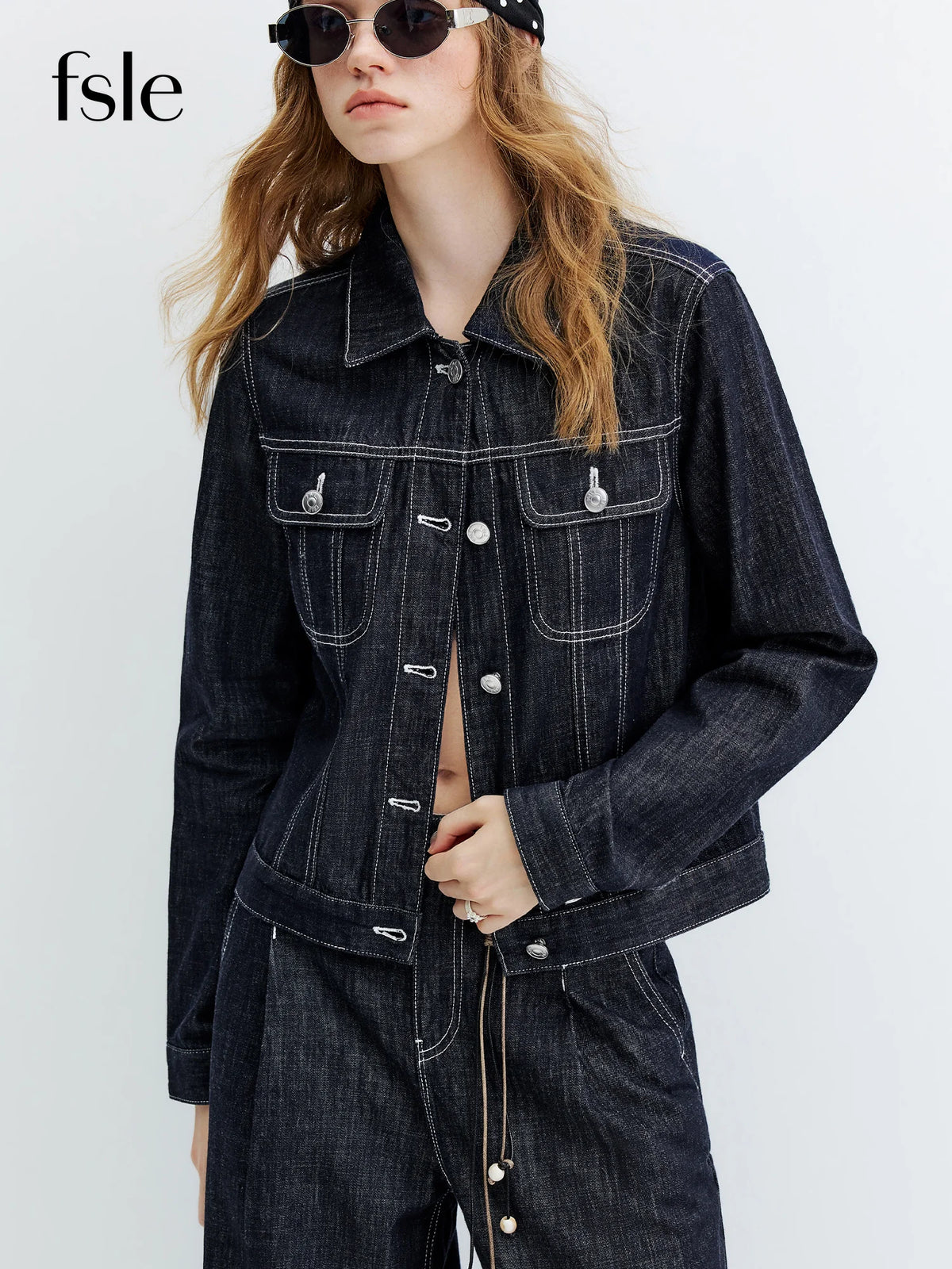 FSLE【Premium Series】Vintage Y2K Denim Jacket Jeans Set Slim Trucker
