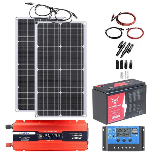 2000W Off-Grid Solar Complete Kit Power 100A Controller,110V 220V