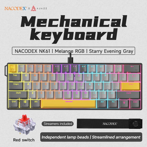 AJAZZ NK61 Wired Gaming Mechanical Keyboard 60% RGB Hot-Swappable 61