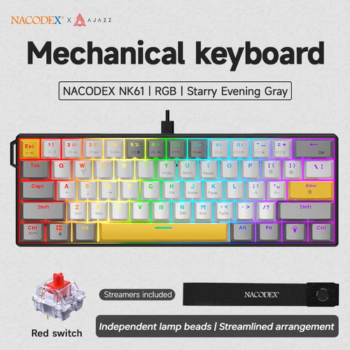 AJAZZ NK61 Wired Gaming Mechanical Keyboard 60% RGB Hot-Swappable 61