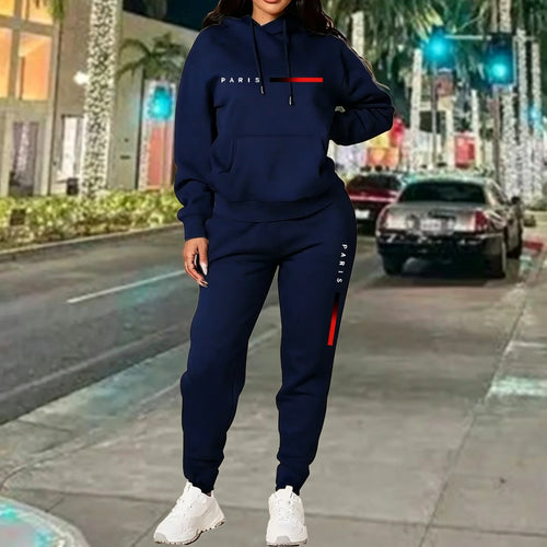 Hot Sales Women's Outfits Print Casual Hooded Sweatshirts 2 Pcs Suits