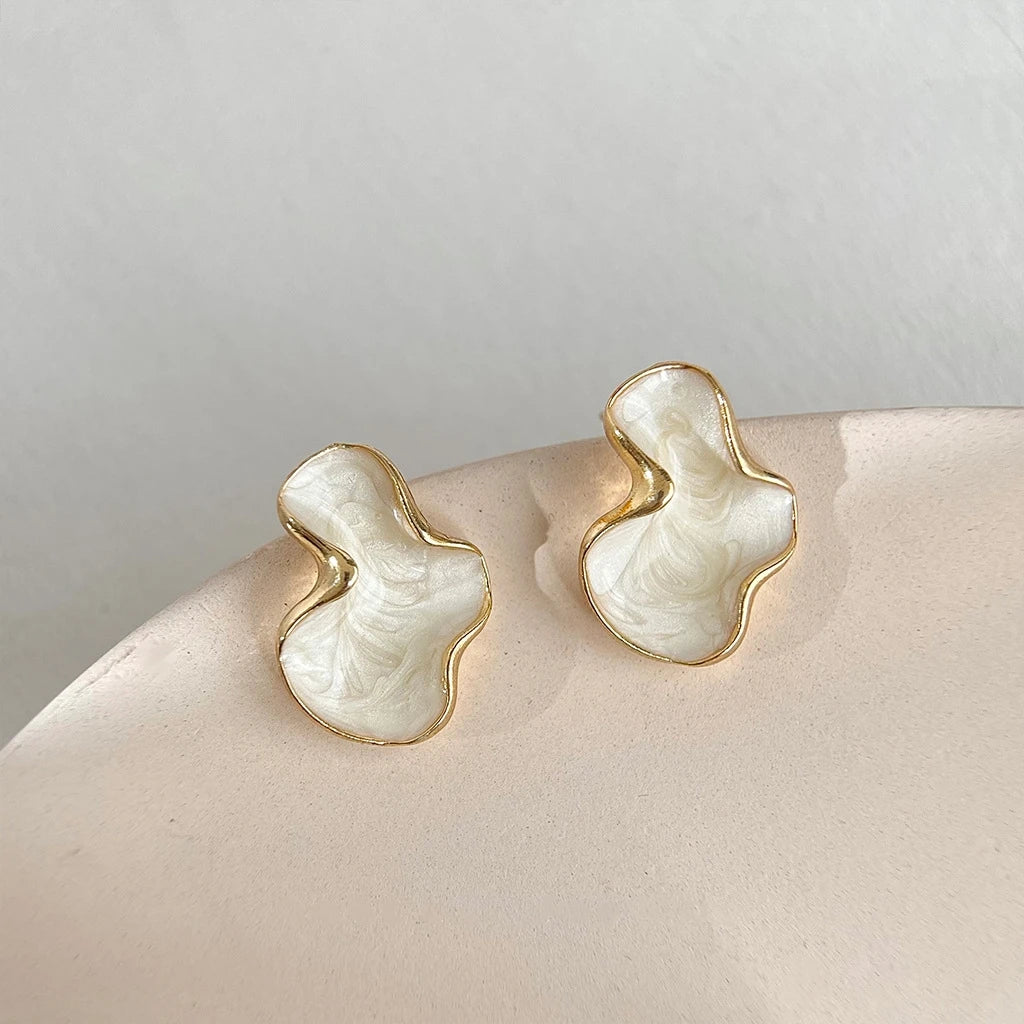 Artistic Abstract White Black Pink Color Cloud Irregular Stud Earring