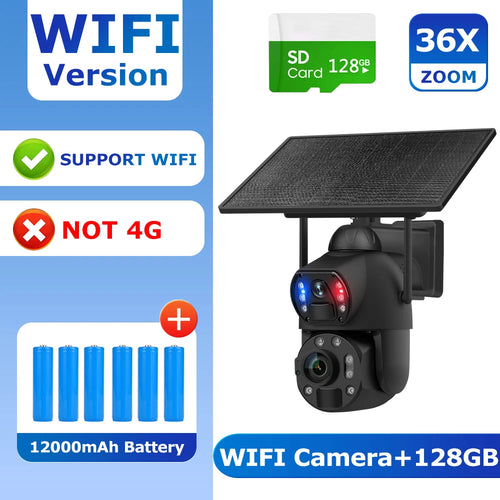 SHIWOJIA 4K 8MP 36X Zoom 4G Solar Camera Dual Lens Dual Screen Human