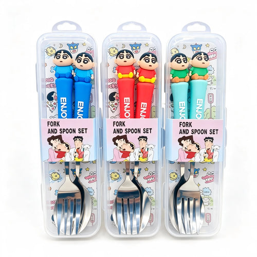 Anime Crayon Shin-Chan Fork And Spoon Set Cartoon Figure Durable