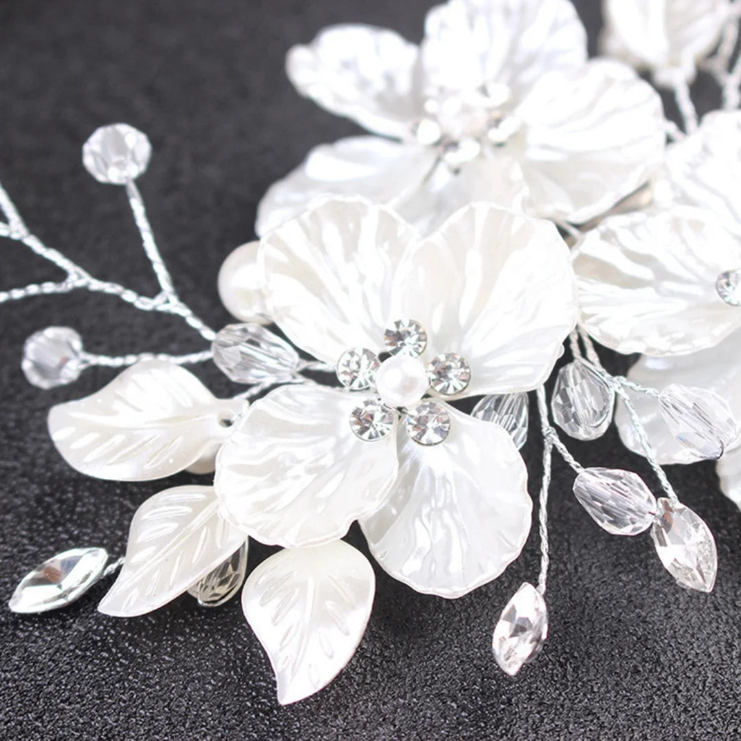European and American Bride Side Clip Crown Headpiece White Pearl