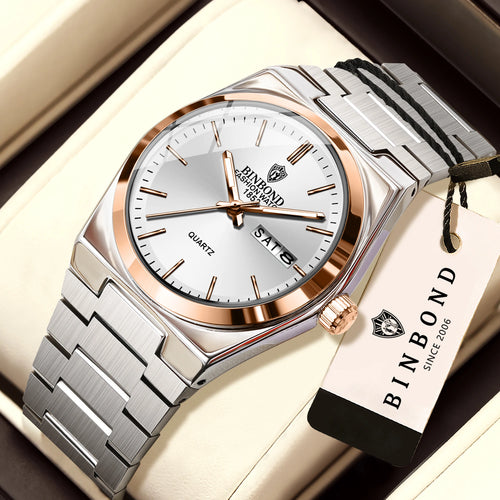 BINBOND Quartz Watches For Women Luxury Luminous Waterproof Auto Date