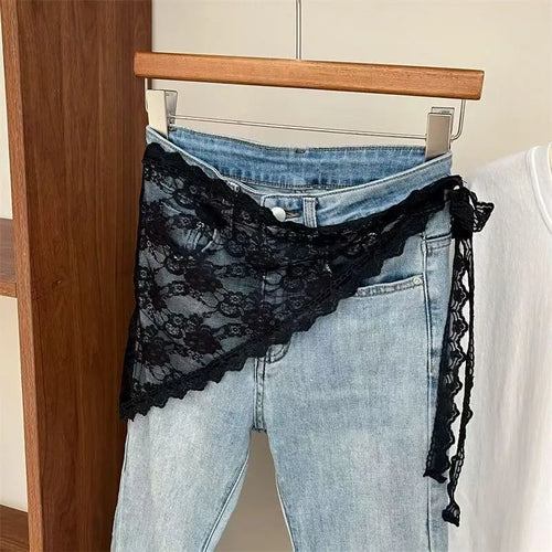 2026 Korean Ins Unique Lace Layered Gauze Skirts Lace Trim A-Line