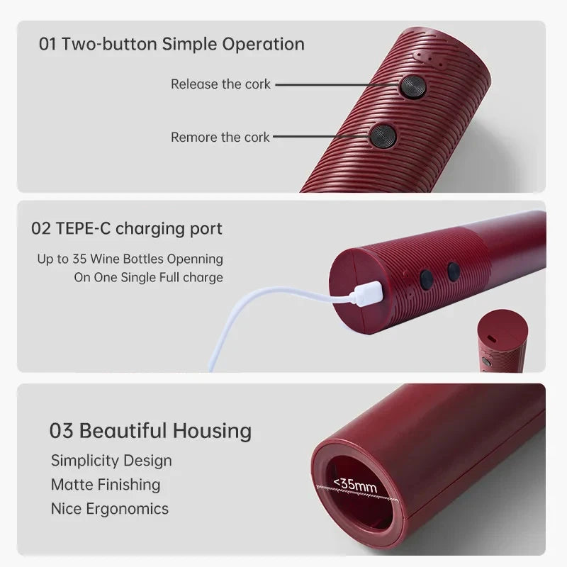 Electric Wine Bottle Opener Automatic Red Wine Corkscrew Rechargeable