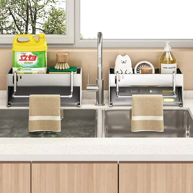 Kitchen Stainless Steel Sponge Rack Household Sink Rag Drain Shelf