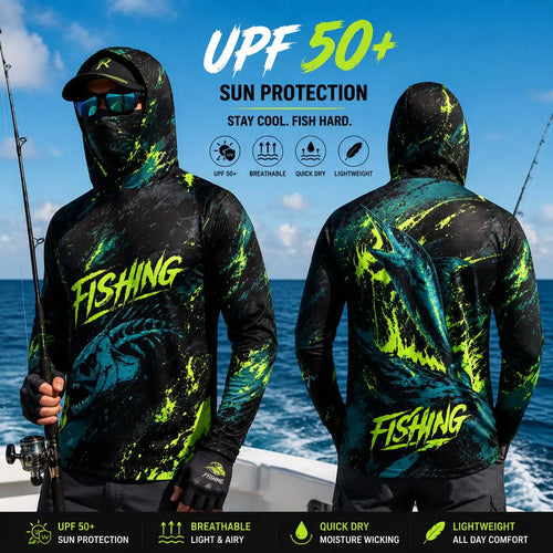 Men's Hooded Fishing Shirt, UPF Sun Protection, Breathable, Long