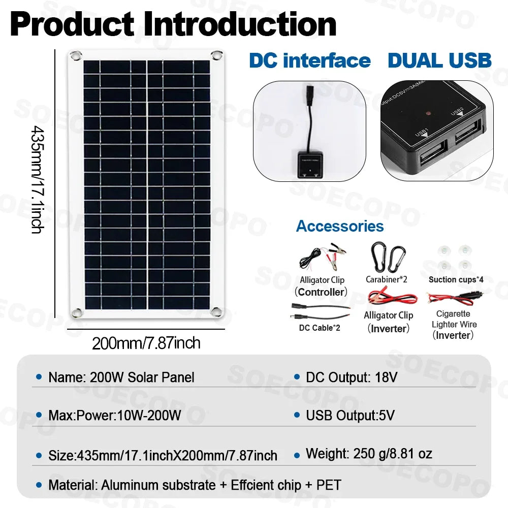 Solar System 10000W Complete Kit 12V To 220V 100A Controller 200W