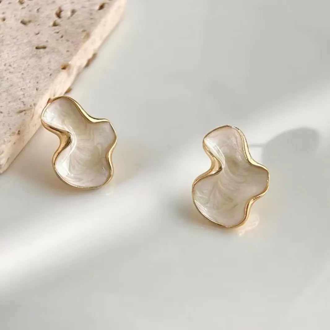 Artistic Abstract White Black Pink Color Cloud Irregular Stud Earring