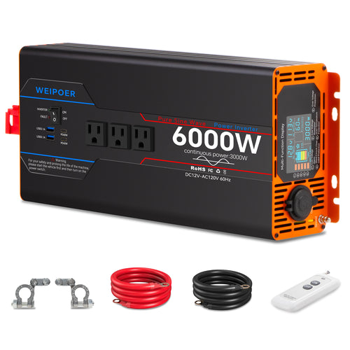 WEIPOER Pure Sine Wave Inverter DC 12V/24V to AC 120V 3000-6000W 60hz