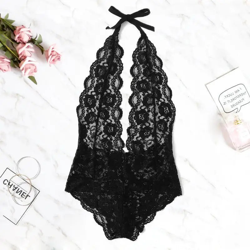 Sexy Women's Underwear Lace Hollow Bow Backless Bodysuit Teddy