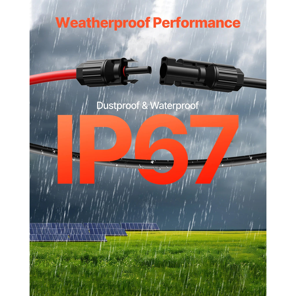 SucceBuy 100FT Solar Panel Extension Cable 10AWG 6mm² IP67 Waterproof
