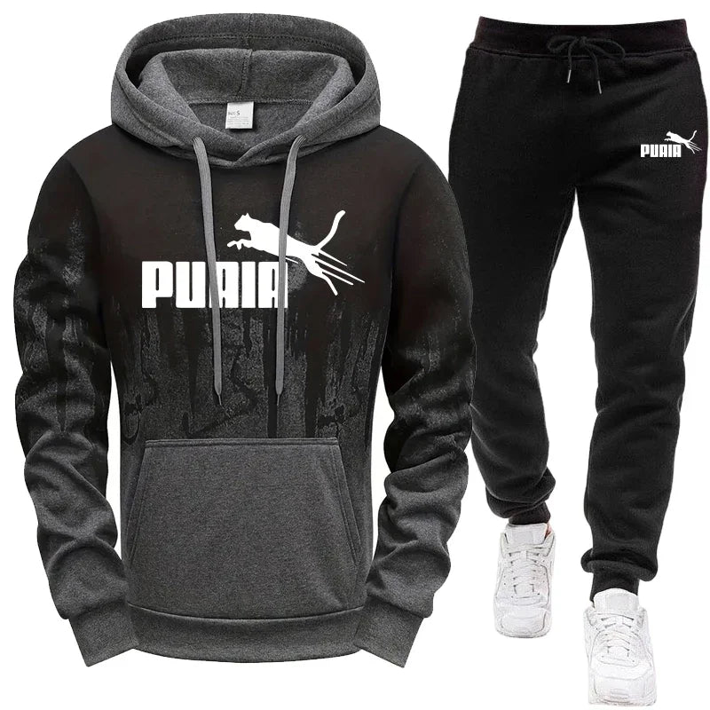 Hooded Sweatshirt and Sweatpants Outdoor Sports Jogger Suit Men's