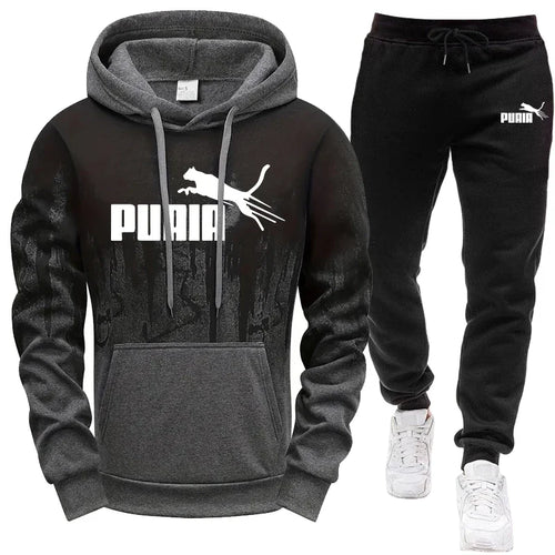 Hooded Sweatshirt and Sweatpants Outdoor Sports Jogger Suit Men's
