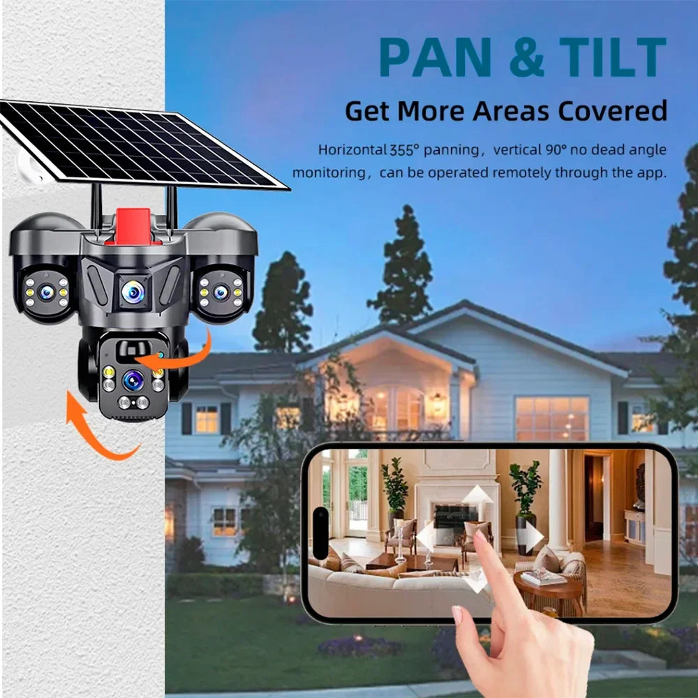 KERUI Outdoor PTZ 6MP 4G SIM WIFI Solar Panel Triple Lens Camera Home