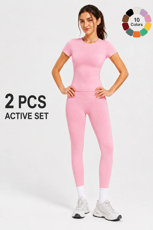Ladies Sportswear Set (Short Sleeve Top + Long Pants) Fitness Gym