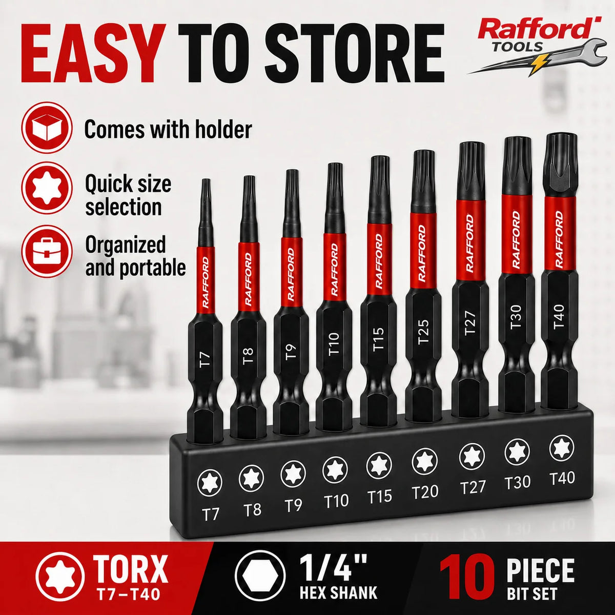 Rafford 10PCS Torx Impact Screwdriver Bits Set T7 T8 T9 T10 T15 T20