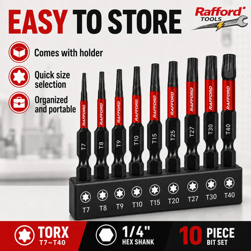 Rafford 10PCS Torx Impact Screwdriver Bits Set T7 T8 T9 T10 T15 T20