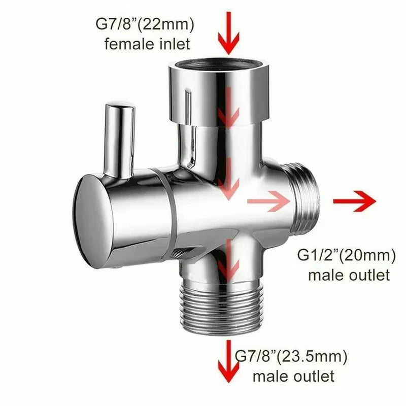 G1/2 Inch Diverter Valve Three-Way T-Type Adapter for Shower Brass