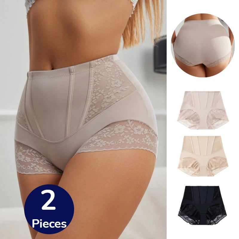 WarmSteps 2PCS Women's Shaper Panties High-Waist Lace Sexy Lingerie
