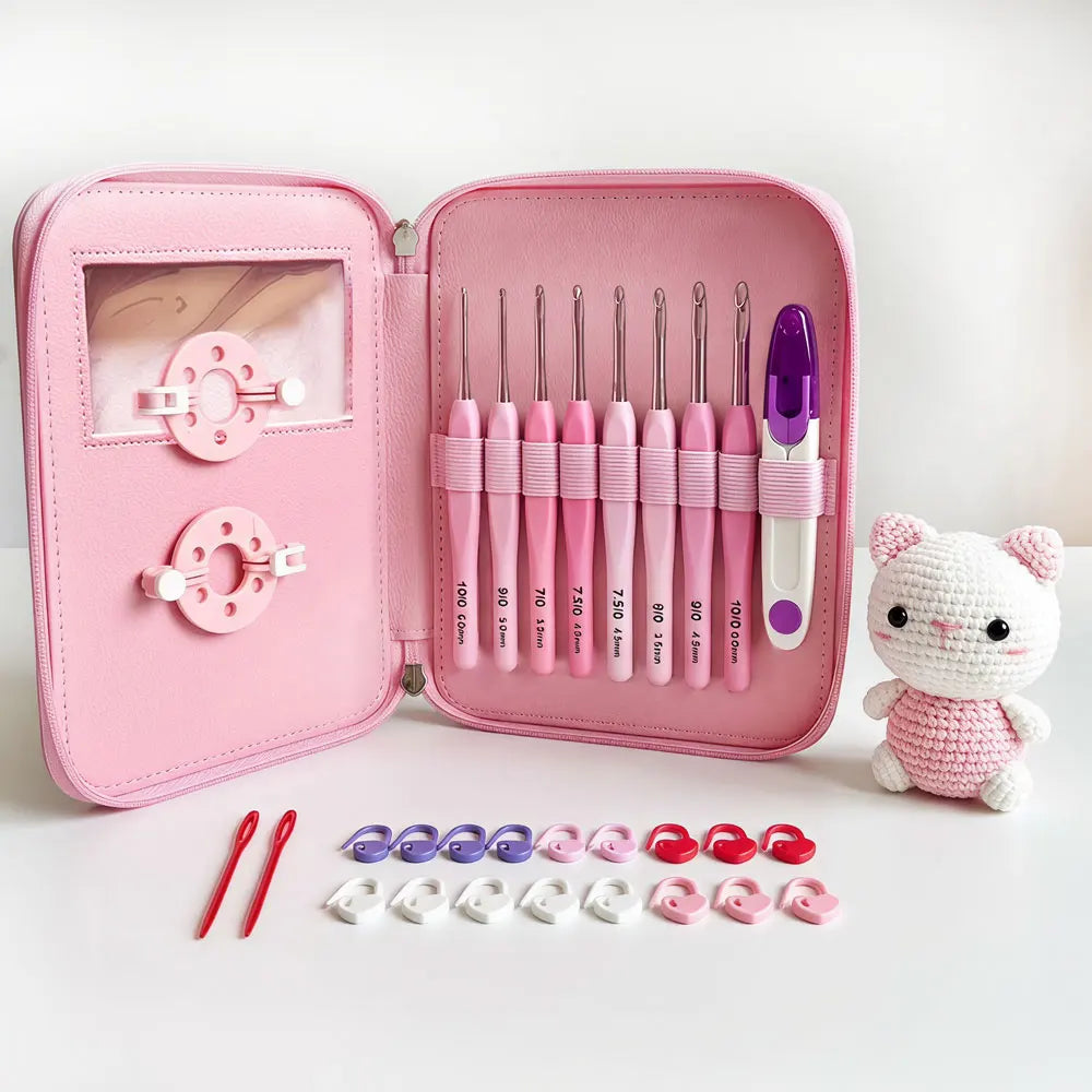 34pcs/set Crochet Hook Kit 2.5-6cm Ergonomic Soft Handle Aluminum