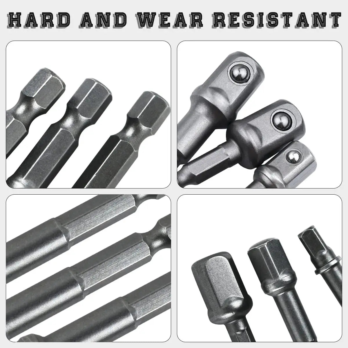 8Pcs Impact Socket Adapter Set, 1/4 3/8 1/2 Hex Shank Square Nut