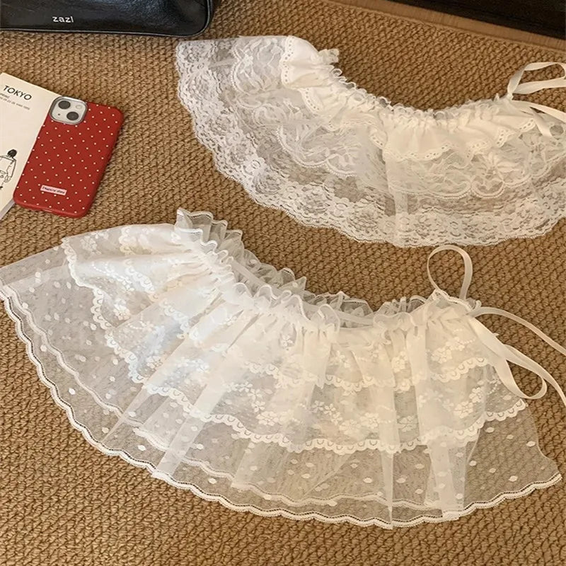 2026 Korean Ins Unique Lace Layered Gauze Skirts Lace Trim A-Line