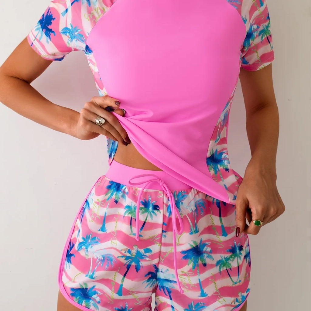 Woman Tankini With Shorts Crop Tankini Top Floral Print Two Piece