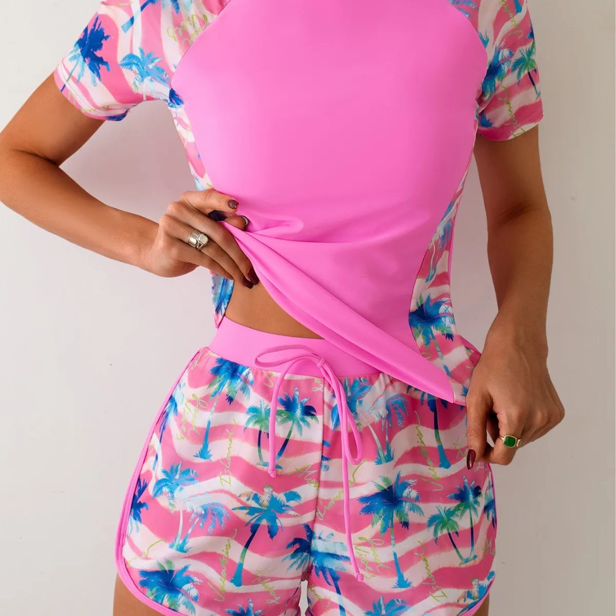Woman Tankini With Shorts Crop Tankini Top Floral Print Two Piece