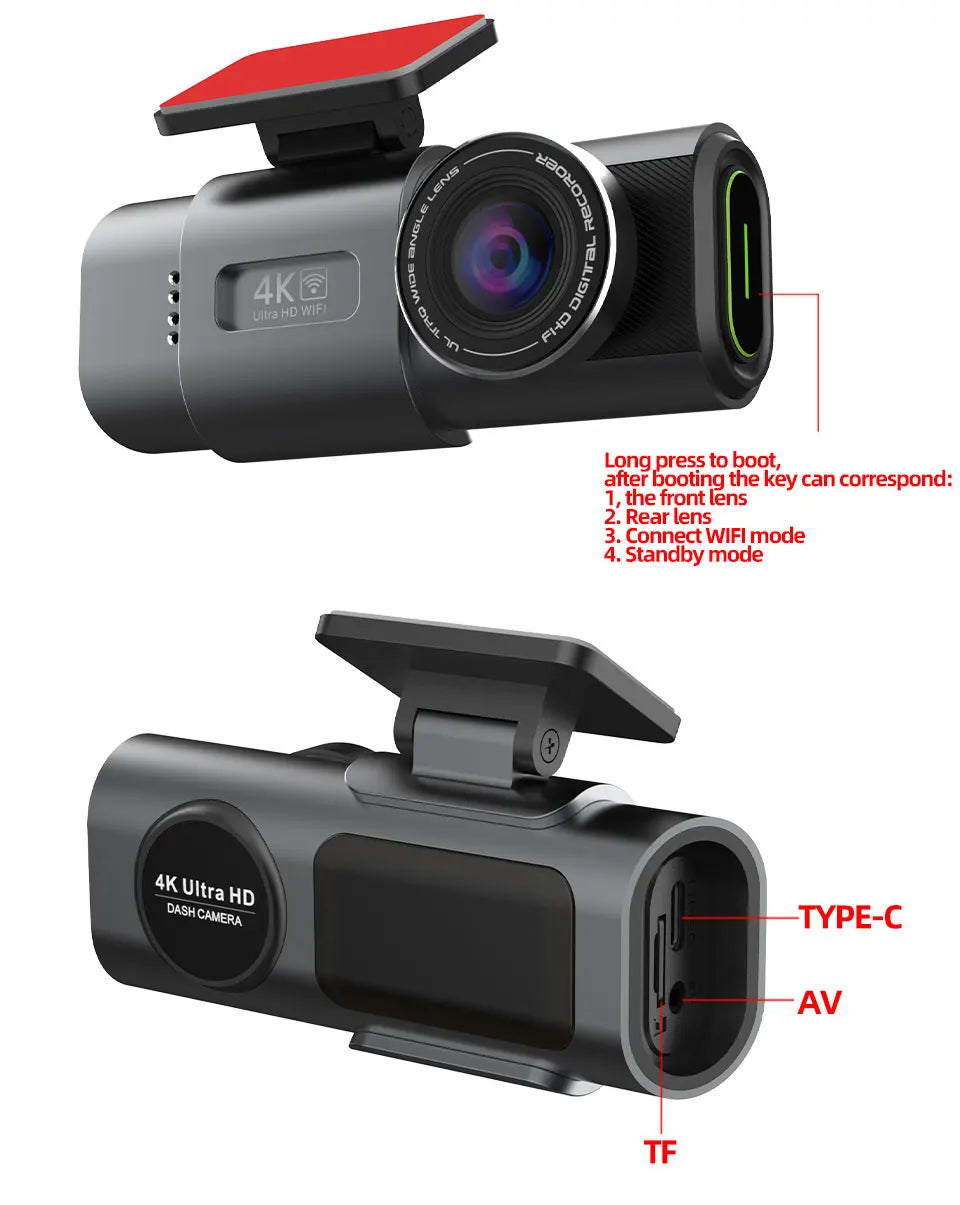 Dash Cam 4K UHD Recording Car Camera DVR Night Vision Video Recorder