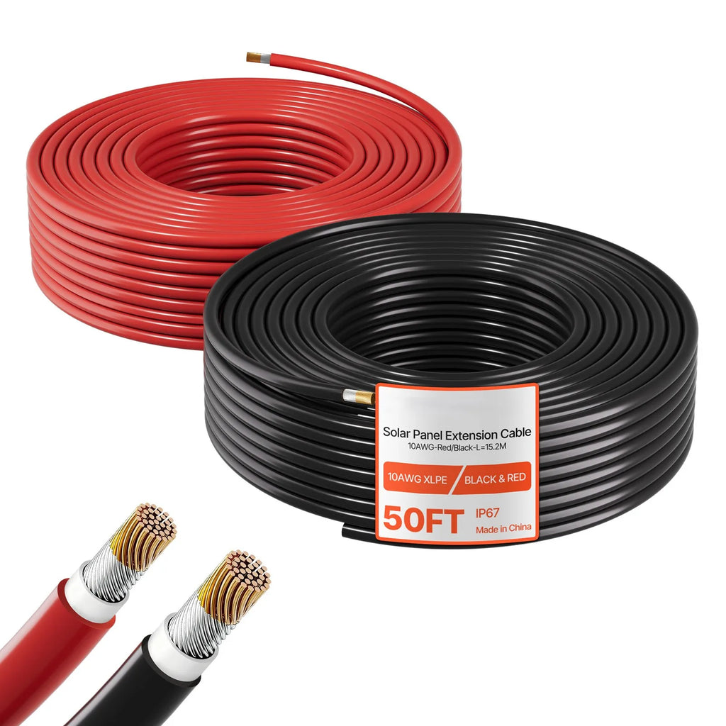 SucceBuy Solar Panel Wire 50 ft Black + 50 ft Red Kit / 65 ft Black +